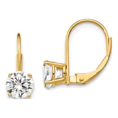 14K Yellow Gold CZ Round Leverback Earrings
