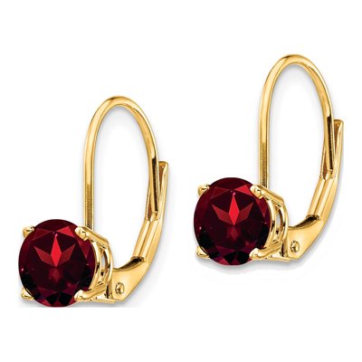 14K Yellow Gold Garnet Round Leverback Earrings – view 3