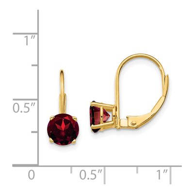 14K Yellow Gold Garnet Round Leverback Earrings – view 5