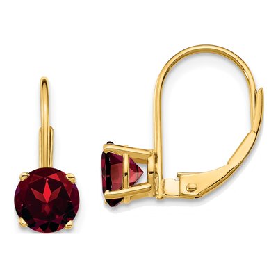 14K Yellow Gold Garnet Round Leverback Earrings