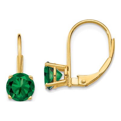 14K Yellow Gold Lab-Created Helenite Mount St Helens Leverback Earrings