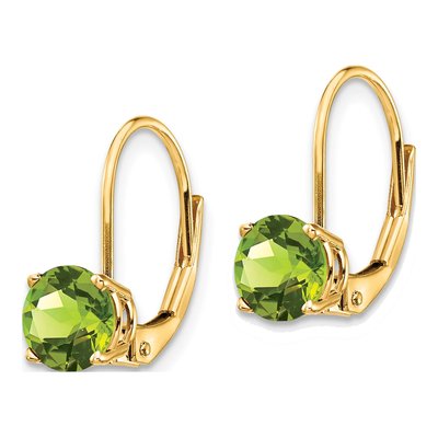 14K Yellow Gold Peridot Round Leverback Earrings – view 2
