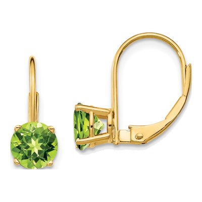 14K Yellow Gold Peridot Round Leverback Earrings