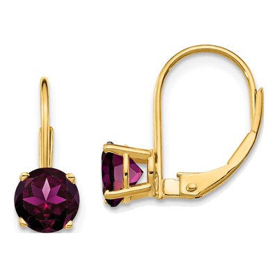 14K Yellow Gold Rhodolite Garnet Leverback Earrings