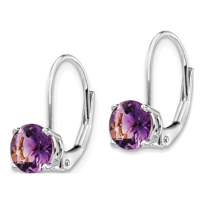 14K White Gold Amethyst Round Leverback Earrings – view 3