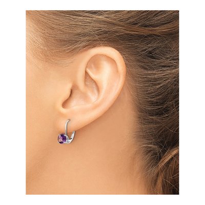 14K White Gold Amethyst Round Leverback Earrings – view 4