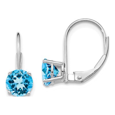 14K White Gold Swiss Blue Topaz Leverback Earrings
