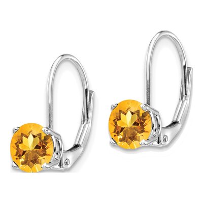 14K White Gold Citrine Round Leverback Earrings – view 2