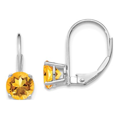14K White Gold Citrine Round Leverback Earrings