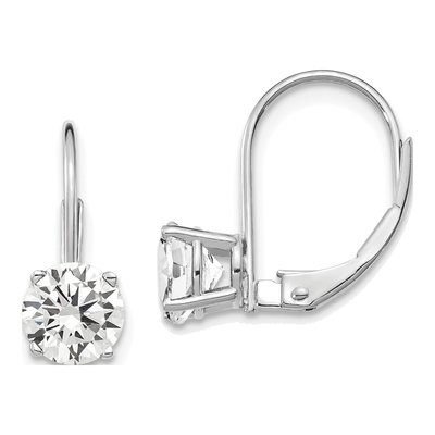 14K White Gold CZ Round Leverback Earrings