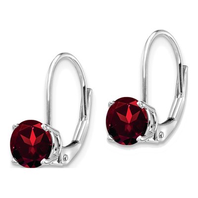 14K White Gold Garnet Round Leverback Earrings – view 2