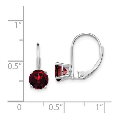 14K White Gold Garnet Round Leverback Earrings – view 4