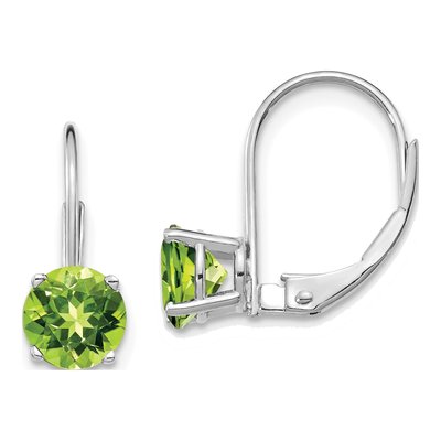 14K White Gold Peridot Round Leverback Earrings