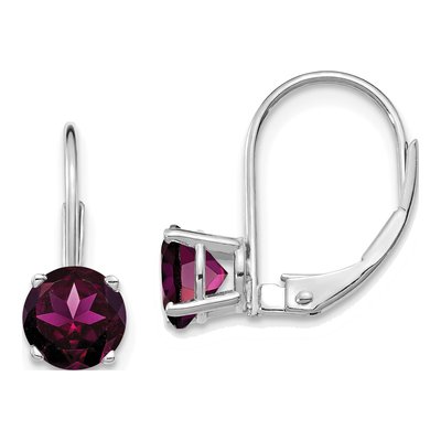 14K White Gold Rhodolite Garnet Leverback Earrings