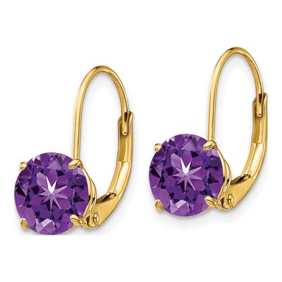 14K Yellow Gold Amethyst Round Leverback Earrings – view 2