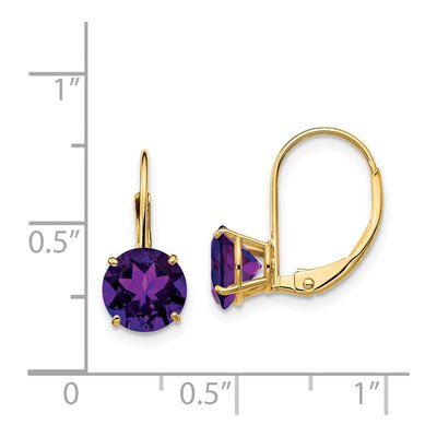 14K Yellow Gold Amethyst Round Leverback Earrings – view 4