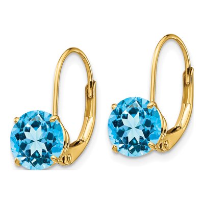 14K Yellow Gold Swiss Blue Topaz Round Leverback Earrings – view 3