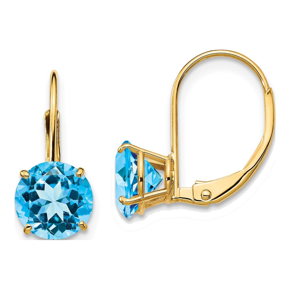 14K Yellow Gold Swiss Blue Topaz Round Leverback Earrings