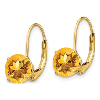 14K Yellow Gold Citrine Round Leverback Earrings – view 2
