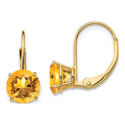 14K Yellow Gold Citrine Round Leverback Earrings