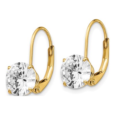 14K Yellow Gold CZ Round Leverback Earrings – view 3