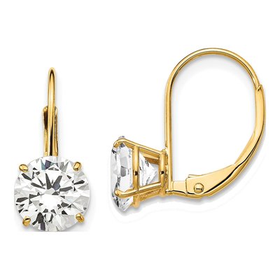 14K Yellow Gold CZ Round Leverback Earrings