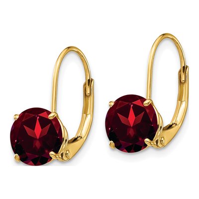 14K Yellow Gold Garnet Round Leverback Earrings – view 3
