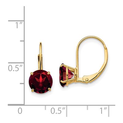 14K Yellow Gold Garnet Round Leverback Earrings – view 5