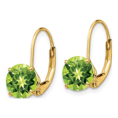 14K Yellow Gold Peridot Round Leverback Earrings – view 2