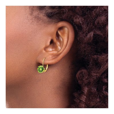 14K Yellow Gold Peridot Round Leverback Earrings – view 3