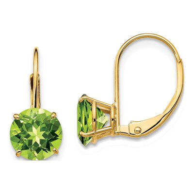 14K Yellow Gold Peridot Round Leverback Earrings