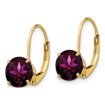 14K Yellow Gold Rhodolite Garnet Round Leverback Earrings – view 2