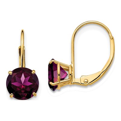 14K Yellow Gold Rhodolite Garnet Round Leverback Earrings