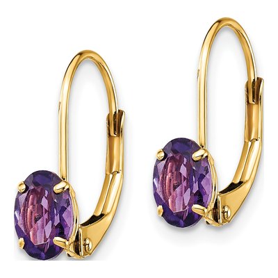 14K Yellow Gold Amethyst Oval Leverback Earrings – view 3