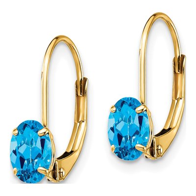 14K Yellow Gold Swiss Blue Topaz Oval Leverback Earrings – view 3