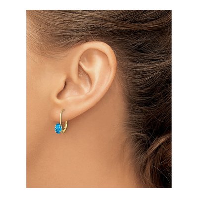 14K Yellow Gold Swiss Blue Topaz Oval Leverback Earrings – view 4