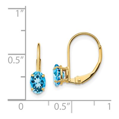 14K Yellow Gold Swiss Blue Topaz Oval Leverback Earrings – view 5