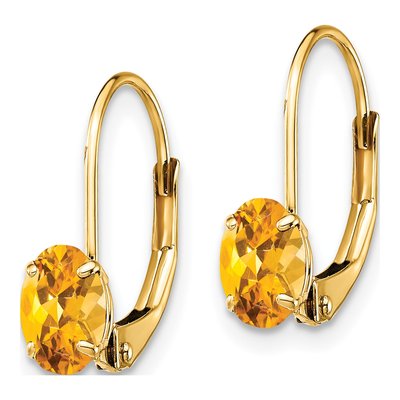 14K Yellow Gold Citrine Oval Leverback Earrings – view 2