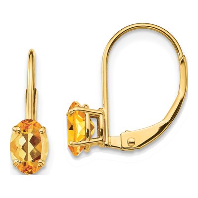 14K Yellow Gold Citrine Oval Leverback Earrings
