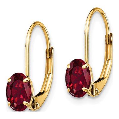 14K Yellow Gold Lab-Created Ruby Leverback Earrings – view 2
