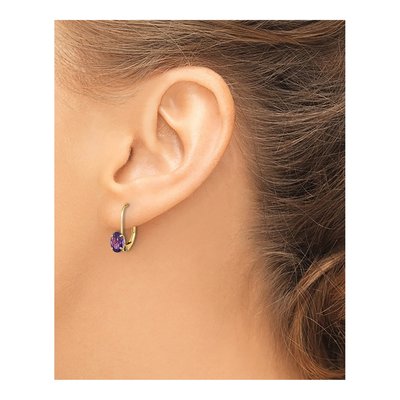14K Yellow Gold Lab-Created Ruby Leverback Earrings – view 3