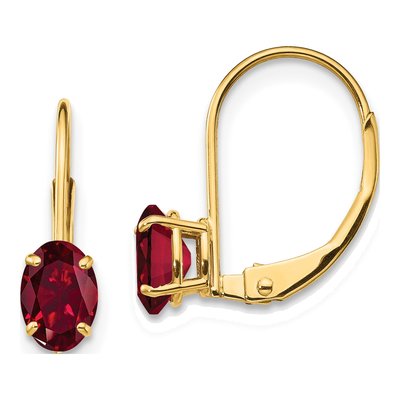 14K Yellow Gold Lab-Created Ruby Leverback Earrings
