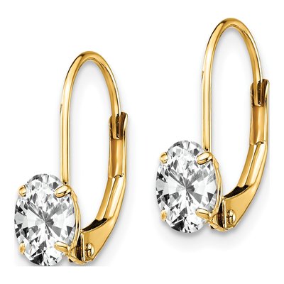 14K Yellow Gold CZ Oval Leverback Earrings – view 2