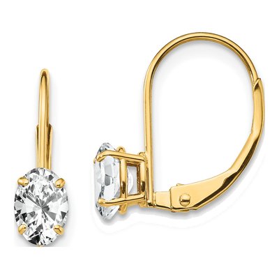 14K Yellow Gold CZ Oval Leverback Earrings