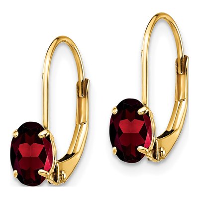 14K Yellow Gold Garnet Oval Leverback Earrings – view 3