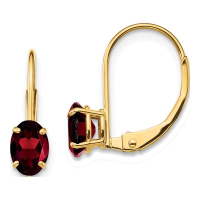 14K Yellow Gold Garnet Oval Leverback Earrings