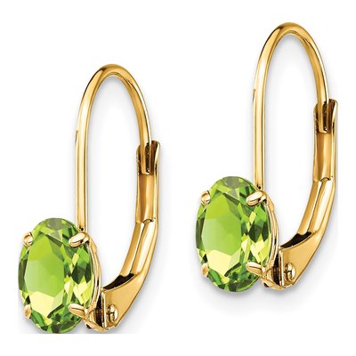 14K Yellow Gold Peridot Oval Leverback Earrings – view 3