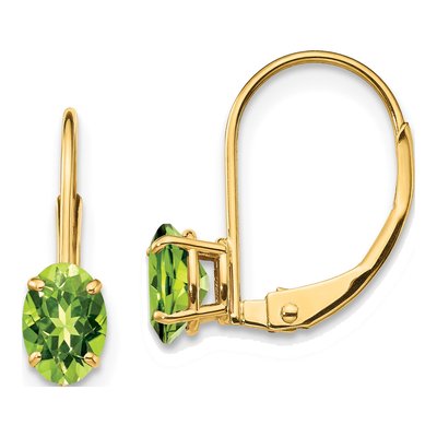 14K Yellow Gold Peridot Oval Leverback Earrings