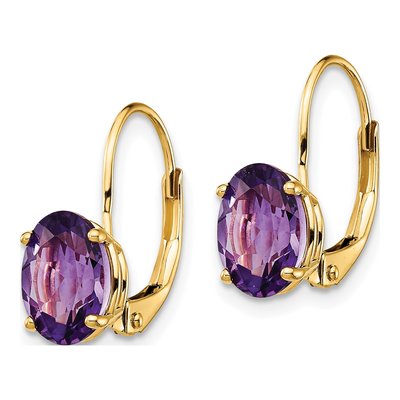 14K Yellow Gold Amethyst Oval Leverback Earrings – view 3