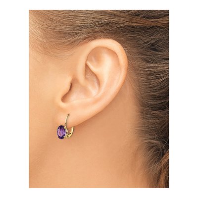 14K Yellow Gold Amethyst Oval Leverback Earrings – view 4
